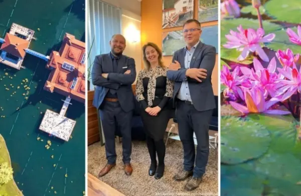 Molnár Ágnes a Turisztikai Nagykövet cím átadásán, mellette tavirózsa