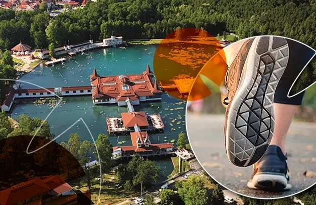 Légifotó a Hévízi-tóról és futócipő talpa közelről